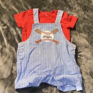 Baby Starters “Little Slugger” Outfit Set (bodysuit & overalls) 18 months